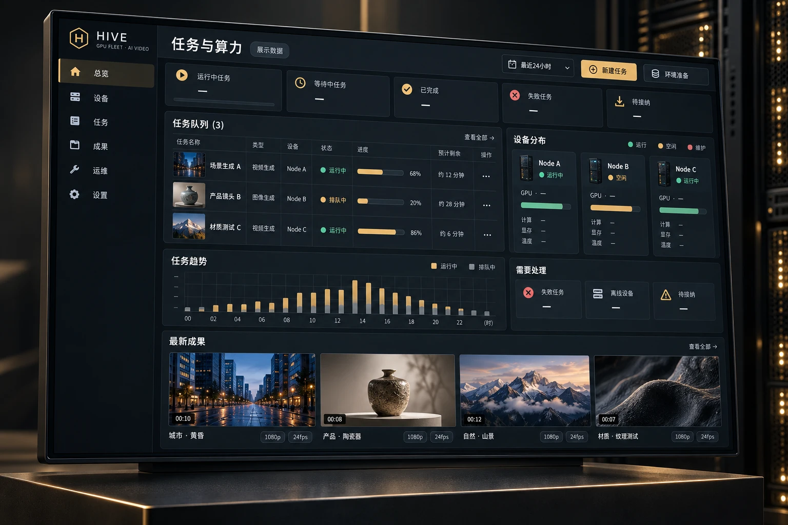 私有化 GPU 与 AI 任务平台 · 产品界面重绘,展示数据